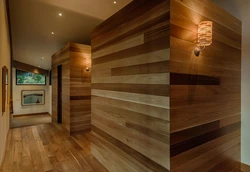 Wooden walls in the hallway interior photo