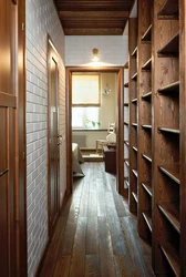 Wooden walls in the hallway interior photo