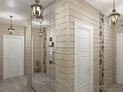 Wooden walls in the hallway interior photo