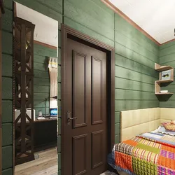Wooden walls in the hallway interior photo