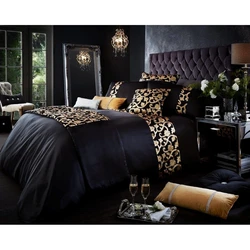 Bedroom design black and gold