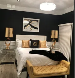 Bedroom design black and gold