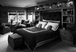 Bedroom with high bed photo