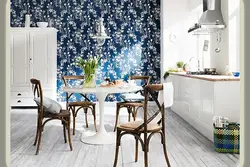 Colored wallpaper in the kitchen interior
