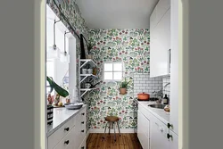 Colored wallpaper in the kitchen interior
