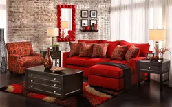 Kitchen Design With Red Sofa