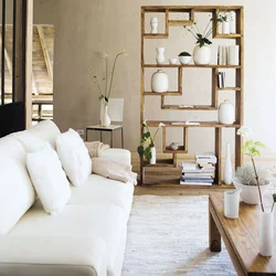 Loft style shelving in the living room interior