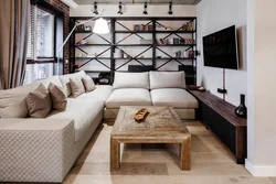 Loft style shelving in the living room interior