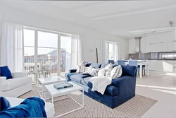 Kitchen with blue sofa photo