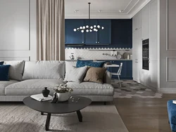 Kitchen with blue sofa photo