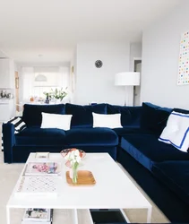 Kitchen with blue sofa photo