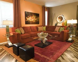 Living room with red furniture photo