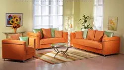 Living room with red furniture photo