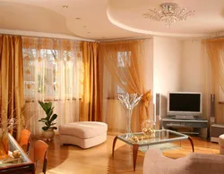 Living room with peach wallpaper photo