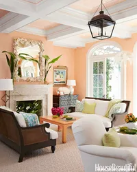Living Room With Peach Wallpaper Photo