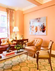 Living Room With Peach Wallpaper Photo