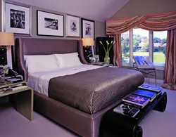 Bedroom design with lilac bed photo