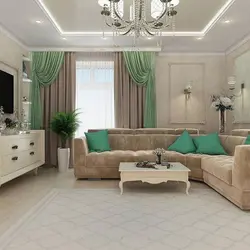 Классический интерьер гостиной зеленый