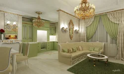 Классический интерьер гостиной зеленый
