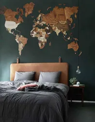 World Map In Bedroom Interior Photo