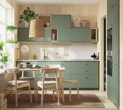 Интерьердегі фотодағы жасыл IKEA ас үйі