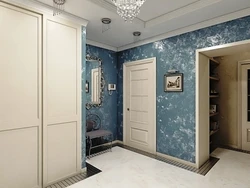 Hallway interior with blue wallpaper