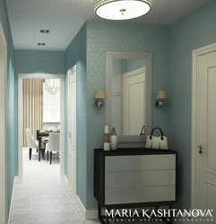 Hallway interior with blue wallpaper