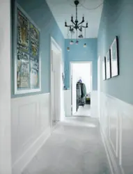 Hallway interior with blue wallpaper