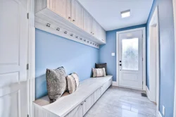 Hallway interior with blue wallpaper