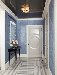 Hallway interior with blue wallpaper