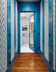 Hallway interior with blue wallpaper