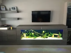 Yashash xonasidagi televizor va akvarium fotosurati
