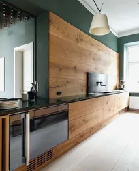 Wood-Effect Tiles On The Wall In The Kitchen In The Interior