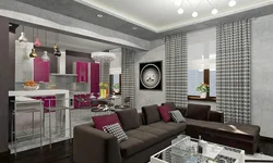 Kitchen living room interior in gray photo