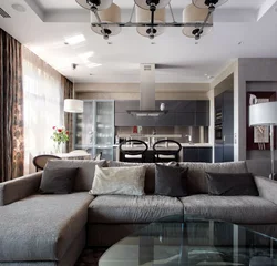 Kitchen living room interior in gray photo