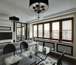 Living room design with brown windows