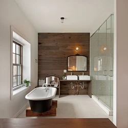 Wood on the wall in the bathroom interior