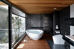 Wood On The Wall In The Bathroom Interior