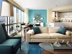 Living room interior with sand-colored sofa