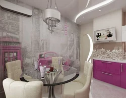 Pink kitchen living room design
