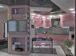 Розовая кухня гостиная дизайн