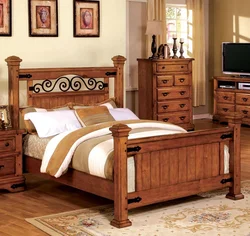 Solid wood furniture in the bedroom interior