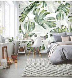 Leaves On The Wall In The Bedroom Interior