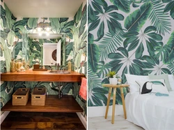 Leaves on the wall in the bedroom interior