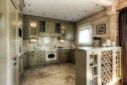 Travertine in the kitchen interior photo