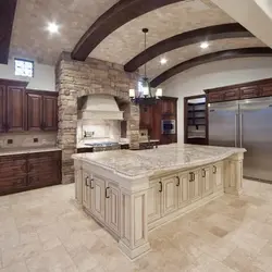 Travertine in the kitchen interior photo