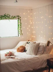 Garlands in the living room interior photo