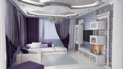 Living Room Interior In Gray Lilac Color