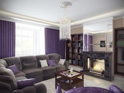 Living room interior in gray lilac color