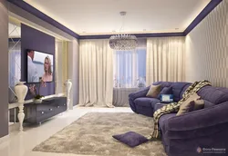 Living Room Interior In Gray Lilac Color